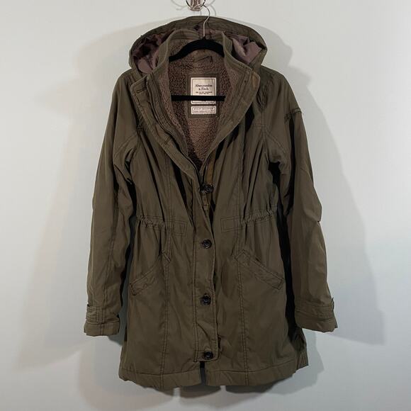 Abercrombie & Fitch Women's Green Sherpa Lined Utlity Jacket Size M Y2K Retro - Picture 1 of 10